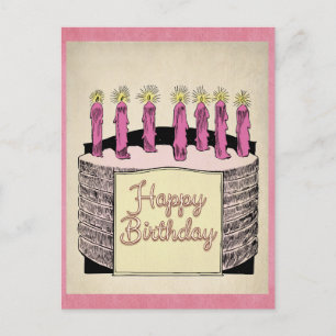 Carte Postale Bougies de gâteau d'anniversaire vintage rose mign