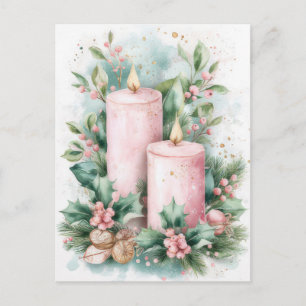 Carte Postale Bougies de Noël pastel festives et élégantes