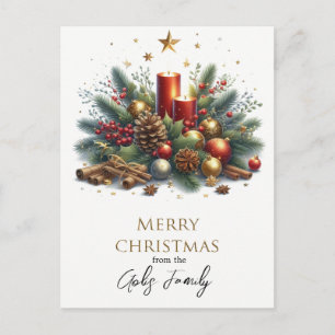 Carte Postale Bougies de Noël rétro et fêtes dorées 