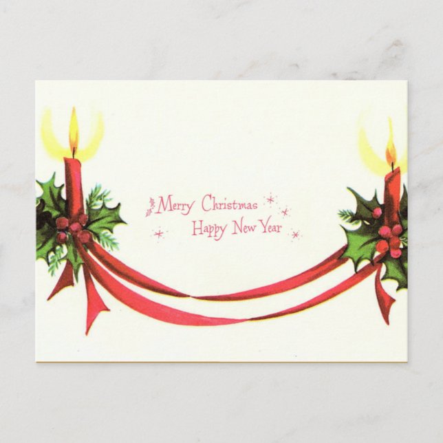 Carte Postale Bougies de Noël vintage joyeux (Devant)