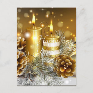 Carte Postale bougies d'or cônes de pin