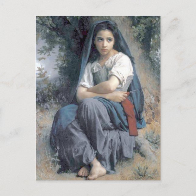 Carte Postale Bouguereau - La Petite Tricoteuse (Devant)