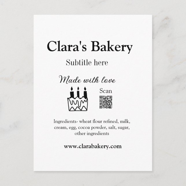 Carte Postale Boulangerie gâteau ajouter ingrédients fabriqués a (Devant)