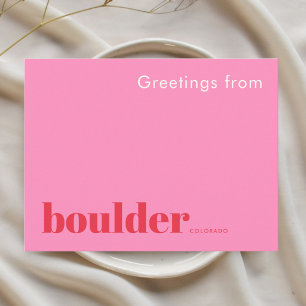 Carte Postale Boulder Colorado typographique rose 
