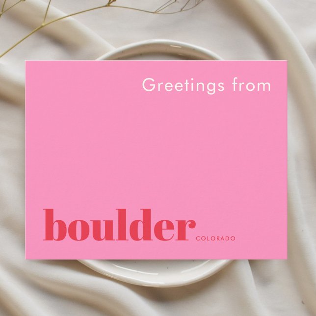 Carte Postale Boulder Colorado typographique rose  (Créateur téléchargé)