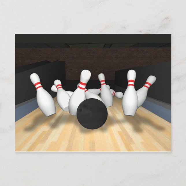 Carte Postale Boule de Bowling & Pins : Modèle 3D : (Devant)
