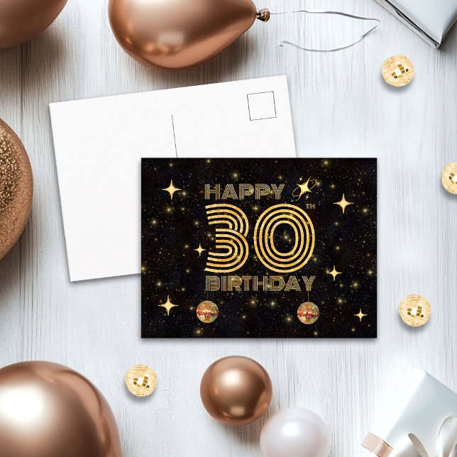 Carte Postale Boule de Disco Dancing Black Gold 30e Joyeux Anniv (Créateur téléchargé)