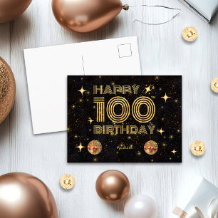 Carte Postale Boule de disco dansante en or noir 100e Joyeux Ann