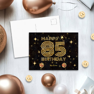 Carte Postale Boule de disco dansante en or noir 85e Joyeux Anni