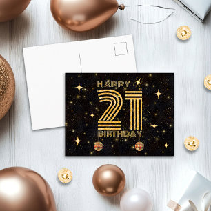 Carte Postale Boule de disco dansante en or noir pour 21e annive