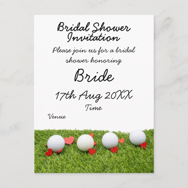 Carte Postale Boule de golf avec amour sur gazon vert nuptiale (Devant)