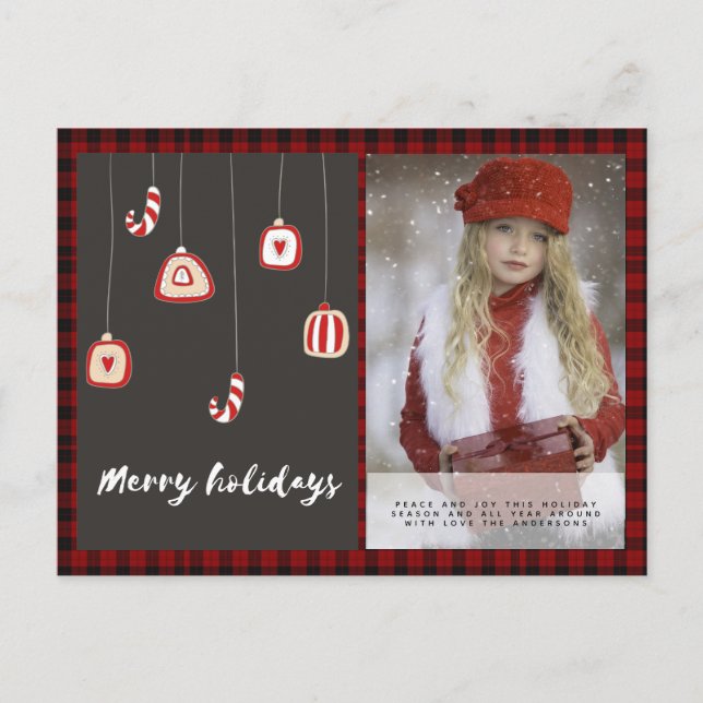 Carte Postale Boule de Noël en papier plaid de Buffalo pour le n (Devant)