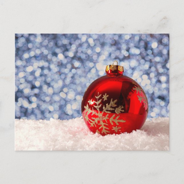 Carte Postale Boule de Noël flocon de neige rouge (Devant)