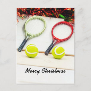 Carte Postale Boule de tennis ornement de Noël avec raquette