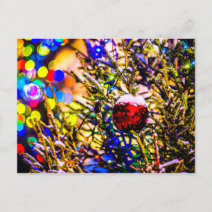 Carte Postale Boule rouge, lumières de Noël