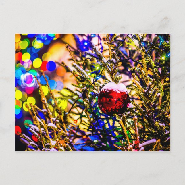 Carte Postale Boule rouge, lumières de Noël (Devant)