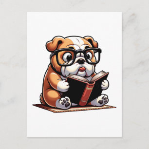 Carte Postale Bouledogue anglais lisant un livre