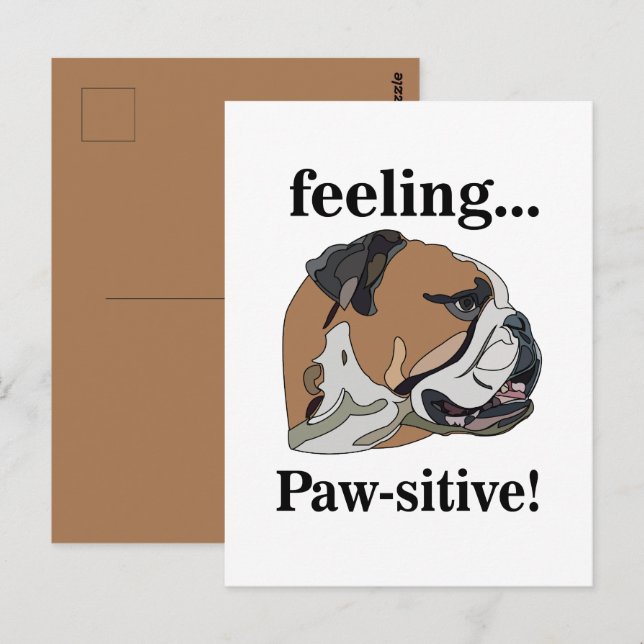 Carte Postale Bouledogue anglais Sentiment Pawsitif Visage d'ani (Devant / Derrière)