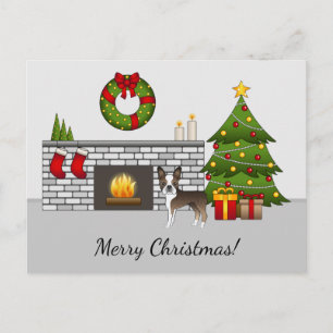Carte Postale Bouledogue Boston Bringé Dans Une Salle De Noël Fe