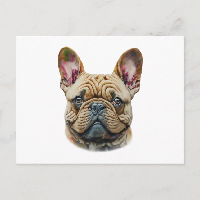 Carte Postale Bouledogue français à l'aquarelle (Devant)