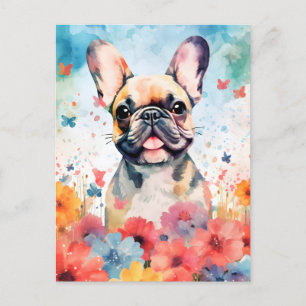 Carte Postale Bouledogue français aquarelle colorée