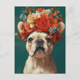Carte Postale Bouledogue Français Aquarelle Florale 