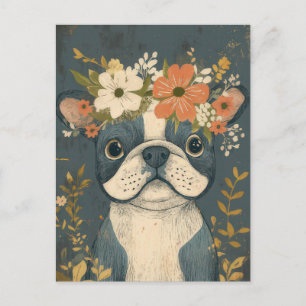 Carte Postale Bouledogue Français Aquarelle Florale 
