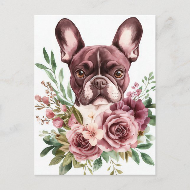 Carte Postale Bouledogue Français Aquarelle Florale  (Devant)