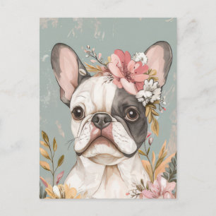 Carte Postale Bouledogue Français Aquarelle Florale 