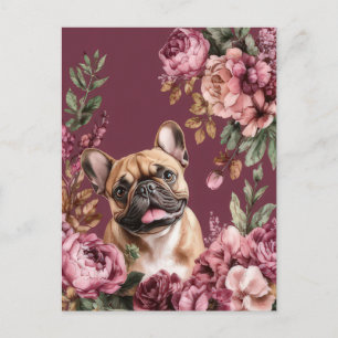 Carte Postale Bouledogue Français Aquarelle Florale 