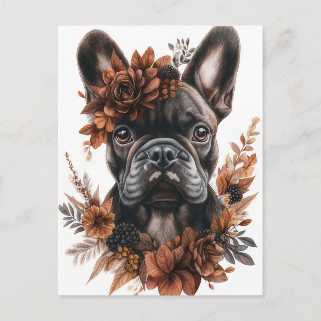 Carte Postale Bouledogue Français Aquarelle Florale  (Devant)