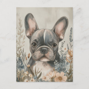 Carte Postale Bouledogue Français Aquarelle Florale 