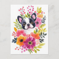 Bouledogue Français Aquarelle Florale