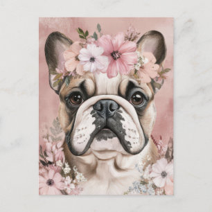 Carte Postale Bouledogue Français Aquarelle Florale 
