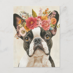 Carte Postale Bouledogue Français Aquarelle Florale 