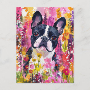 Carte Postale Bouledogue Français Aquarelle Florale 