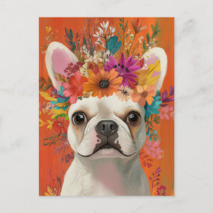 Carte Postale Bouledogue Français Aquarelle Florale 