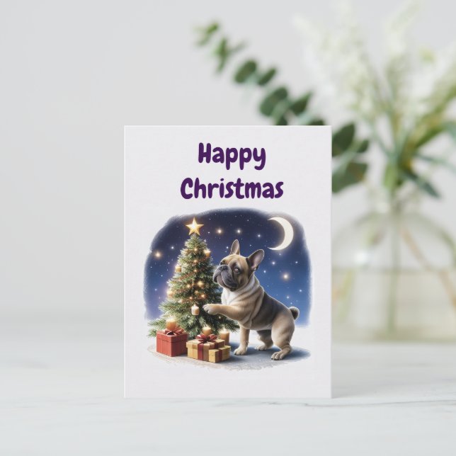 Carte Postale Bouledogue français arbre de Noël Bouledogue (Debout devant)
