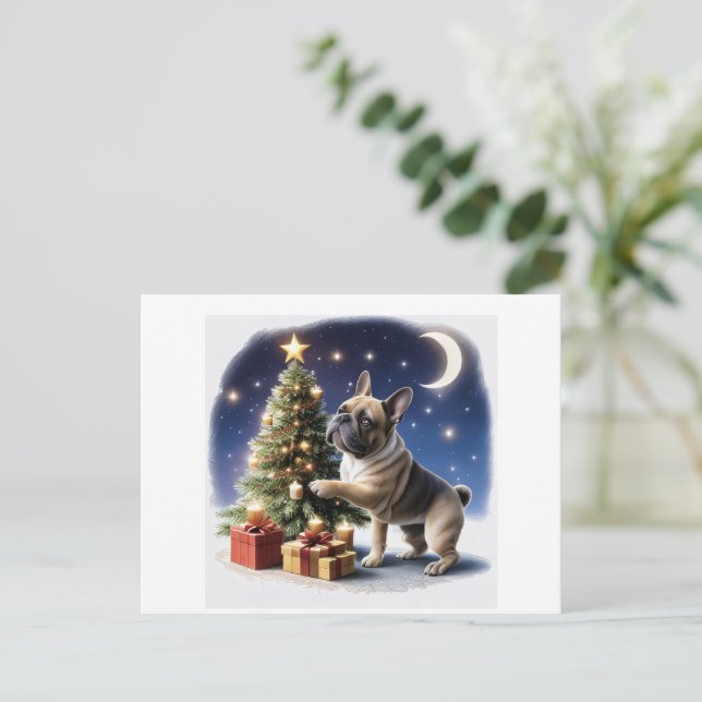 Carte Postale Bouledogue français arbre de Noël Bouledogue (Debout devant)