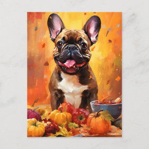Carte Postale Bouledogue français automne Action de grâce 