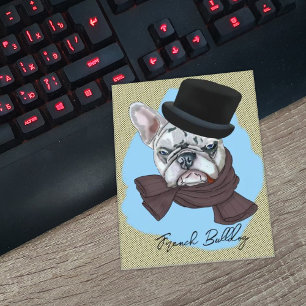 Carte Postale Bouledogue français avec chapeau et écharpe