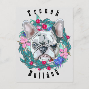 Carte Postale Bouledogue français avec des fleurs