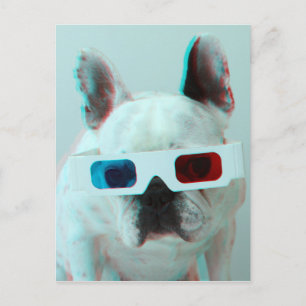 Carte Postale Bouledogue français avec les verres 3D