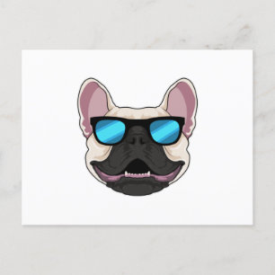 Carte Postale Bouledogue français avec lunettes de soleil