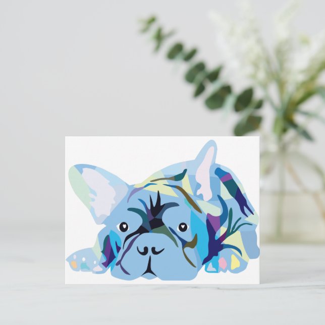 Carte Postale Bouledogue Français Bleu (Debout devant)