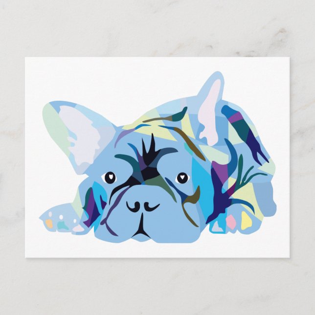 Carte Postale Bouledogue Français Bleu (Devant)