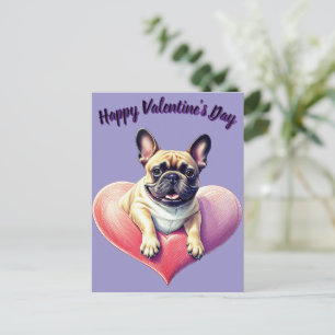 Carte Postale Bouledogue français coeur Saint-Valentin