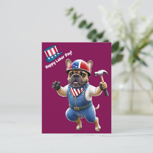 Carte Postale Bouledogue français Fête du Travail French Bulldog (Debout devant)