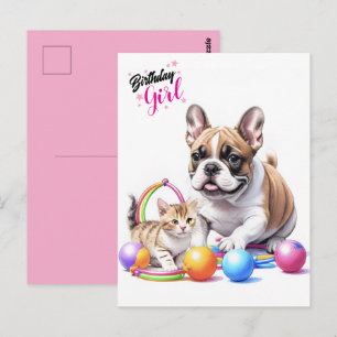 Carte Postale Bouledogue français French Bulldog avec chat