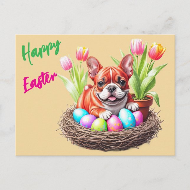 Carte Postale Bouledogue français Joyeuses Pâques Bouledogue Fra (Devant)